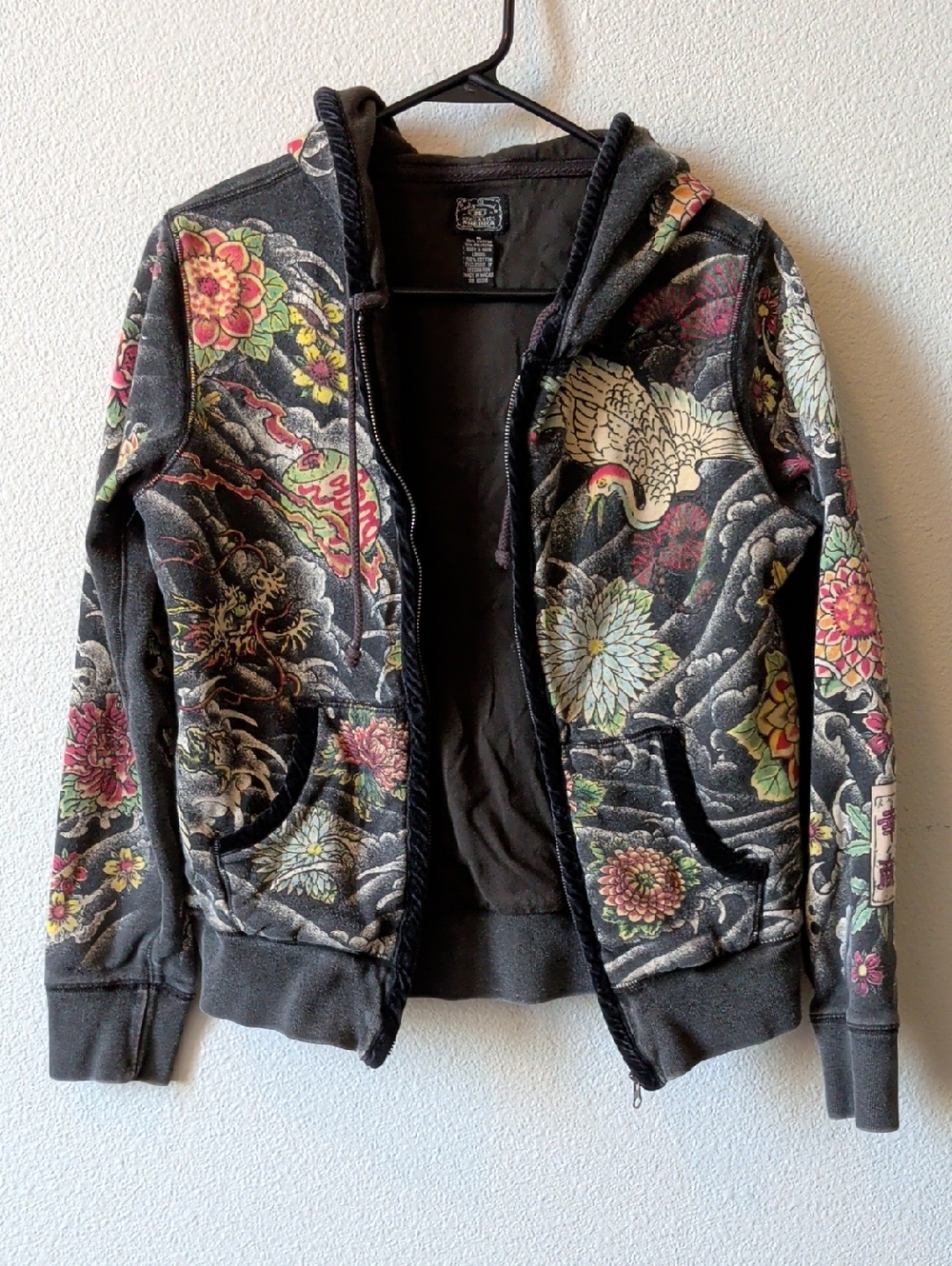 Vintage Lucky Brand Dungarees Tokyo Tattoo Japanese Style Lined Hoodie Jacket